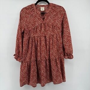 Hayden Girls XL Rust Red Floral Ditsy Tiered Babydoll Long Sleeve Dress GN4117